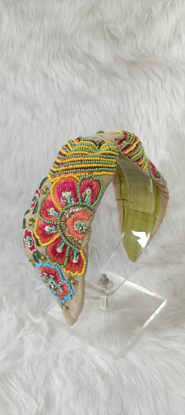 Beige_Cotton_Beaded_Floral_Knot_Headband_For_Women