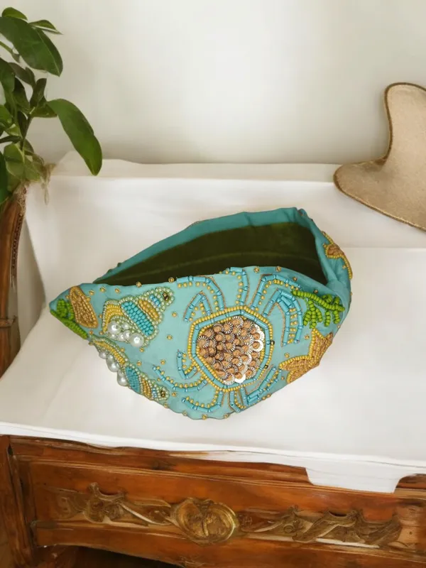 Turquoise_Satin_Beaded_Ocean_Motif_Headband_For_Women