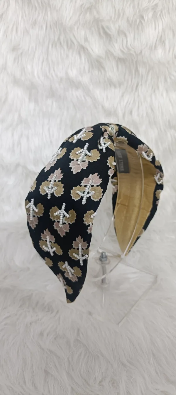 Black_Polyester_Floral_Print_Pearl_Knot_Headband_For_Women