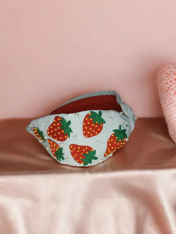 White_Cotton_Strawberry_Embroidered_Pearl_Knot_Headband_For_Girls