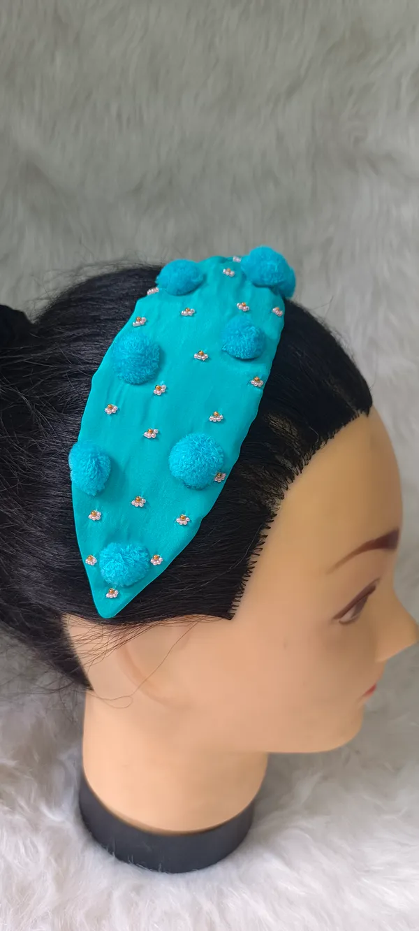 Turquoise_Cotton_Pom_Pom_Knot_Headband_For_Women