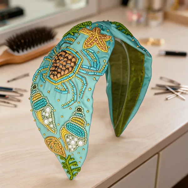 Turquoise_Satin_Beaded_Ocean_Motif_Headband_For_Women