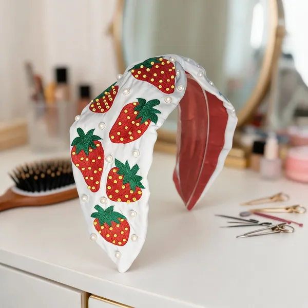 Sky_blue_Cotton_Strawberry_Embroidered_Pearl_Knot_Headband_For_Women