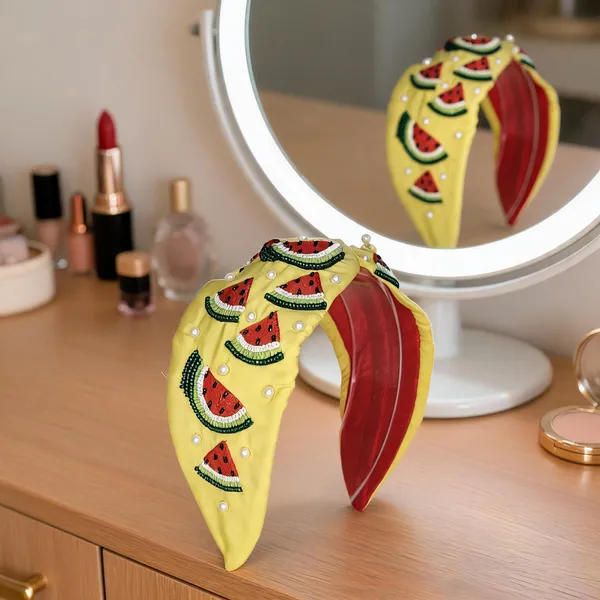 Yellow_Cotton_Beaded_Watermelon_Knot_Hairband_For_Women