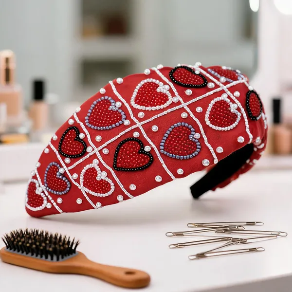 Red_Cotton_Beaded_Heart_Embellished_Wide_Headband_For_Women