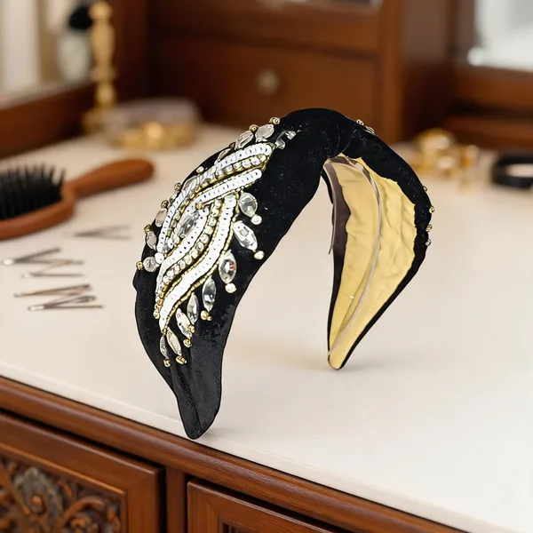 Black_Velvet_Crystal_Embellished_Knot_Headband_For_Women