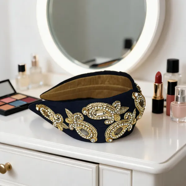 Navy_Blue_Velvet_Zari_Stone_Paisley_Wide_Headband_For_Women