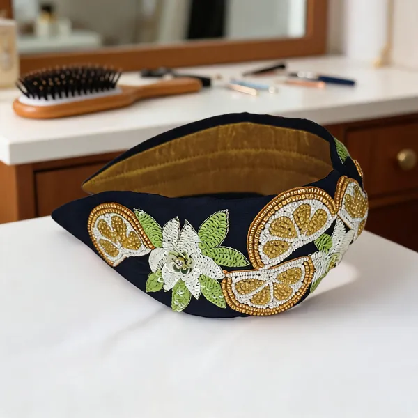 Navy_Cotton_Embroidered_Citrus_Motif_Padded_Headband_For_Women