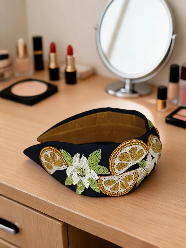 Navy_Cotton_Embroidered_Citrus_Motif_Padded_Headband_For_Women