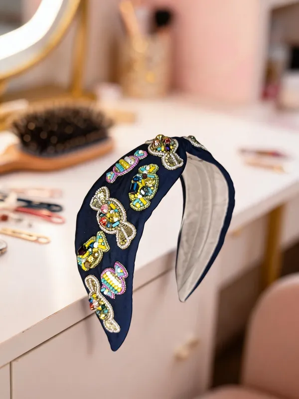 Navy_Blue_Cotton_Beaded_Wide_Knot_Headband_For_Women