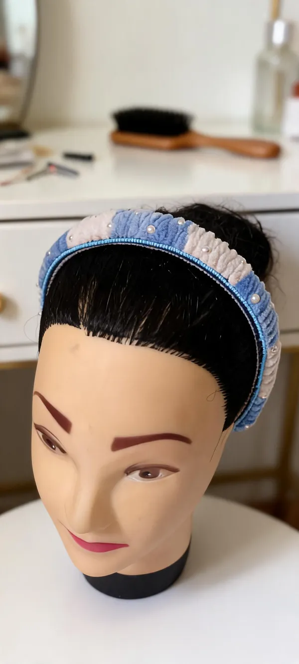 Blue_White_Cotton_Pearl_Embellished_Padded_Headband_For_Women