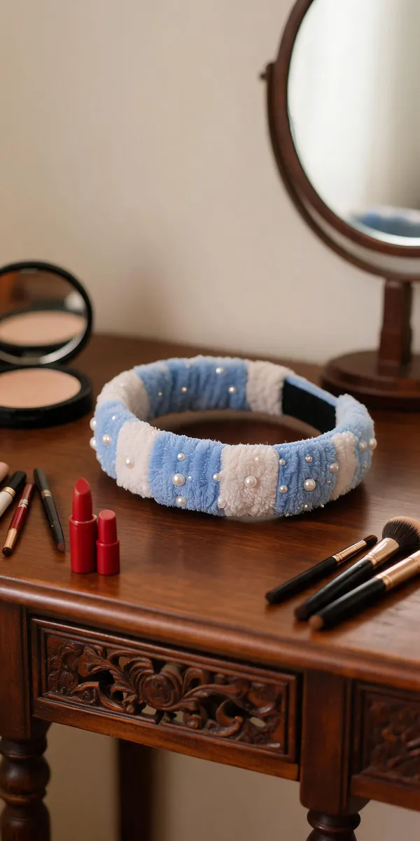 Blue_White_Cotton_Pearl_Embellished_Padded_Headband_For_Women