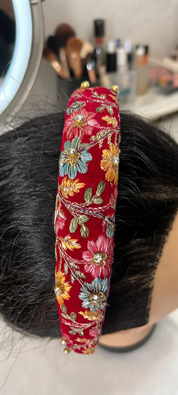 Red_Cotton_Floral_Embroidered_Wide_Hairband_For_Women