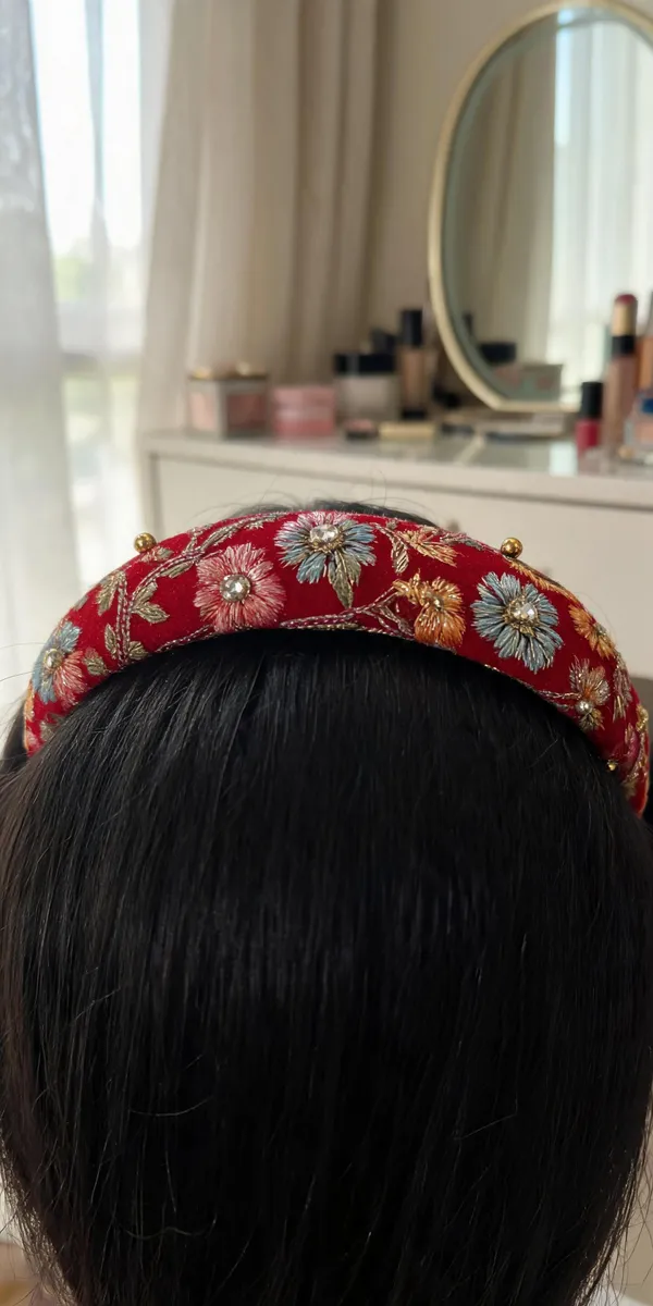 Red_Cotton_Floral_Embroidered_Wide_Hairband_For_Women