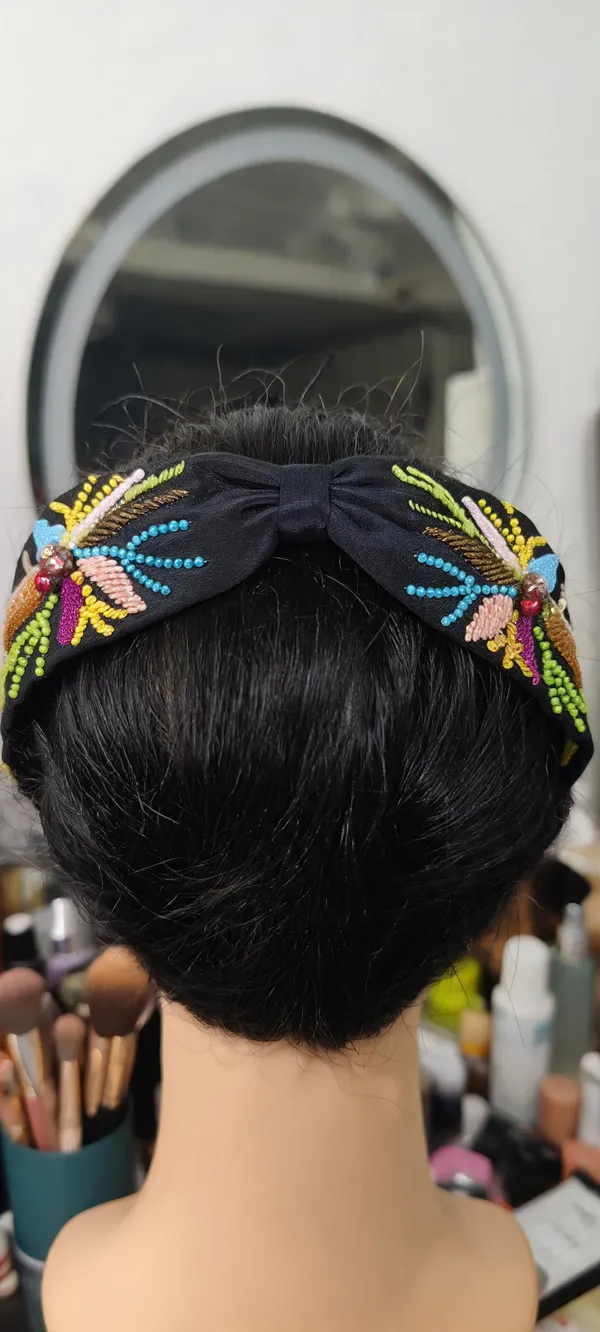 Black_Cotton_Beaded_Floral_Knotted_Hairband_For_Women