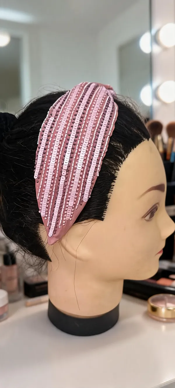 Pink_Polyester_Sequin_Knot_Hairband_For_Women