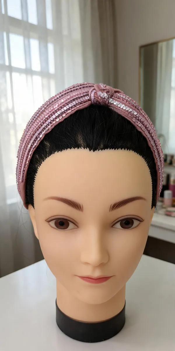 Pink_Polyester_Sequin_Knot_Hairband_For_Women