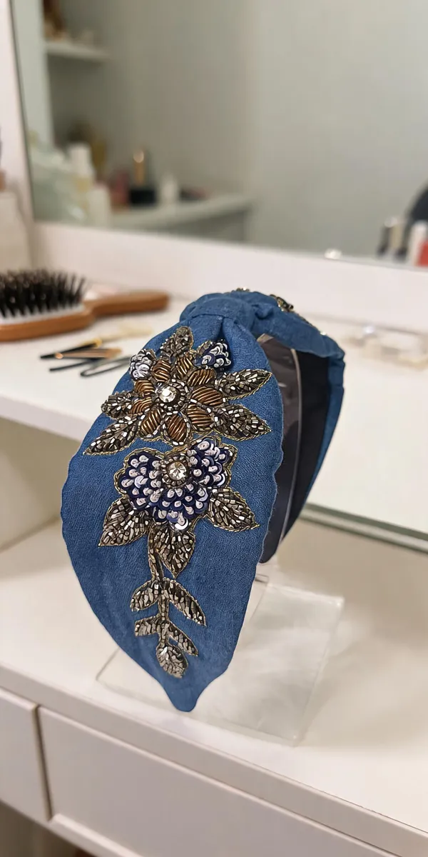 Blue_Denim_Beaded_Floral_Knot_Headband_For_Women