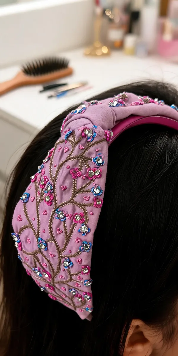 Pink_Cotton_Beaded_Floral_Embroidered_Wide_Headband_For_Women