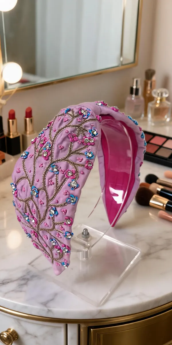 Pink_Cotton_Beaded_Floral_Embroidered_Wide_Headband_For_Women
