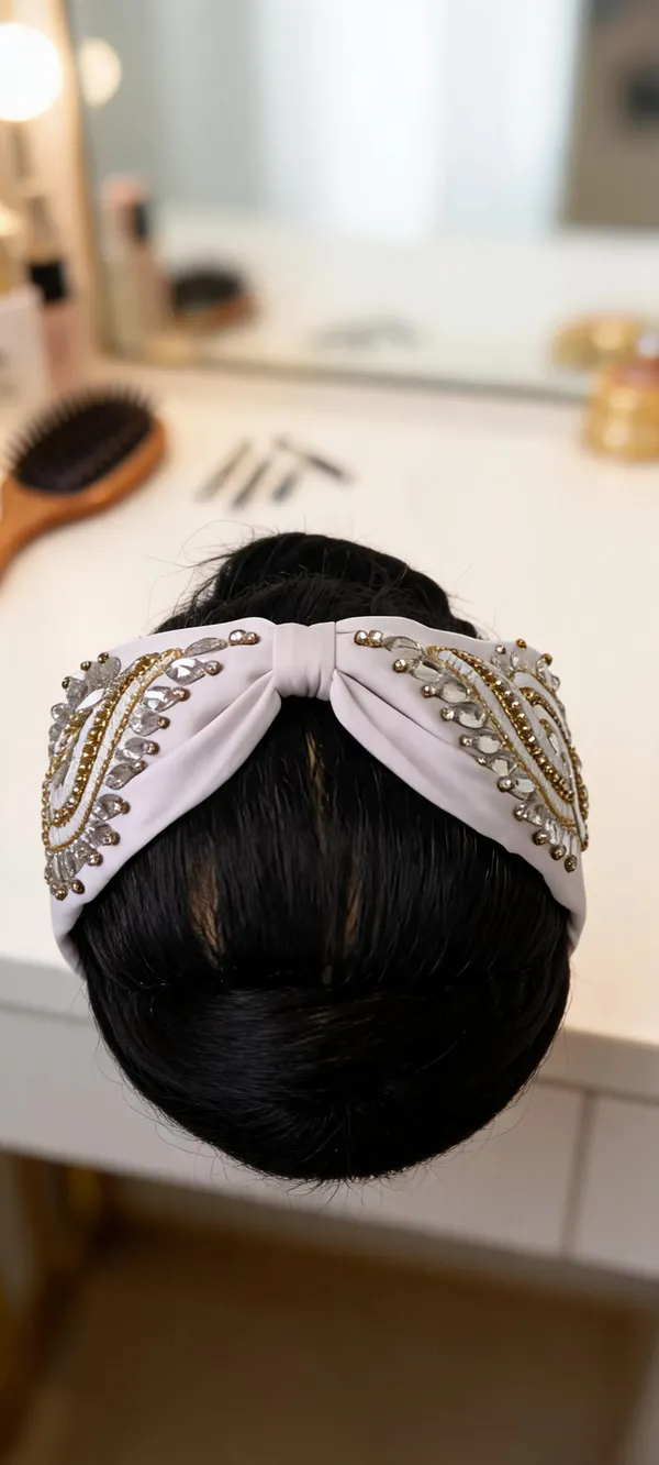White_Polyester_Beaded_Sequin_Knot_Headband_For_Women