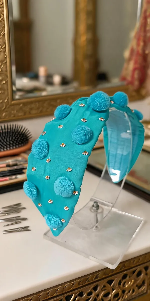 Turquoise_Cotton_Pom_Pom_Knot_Headband_For_Women