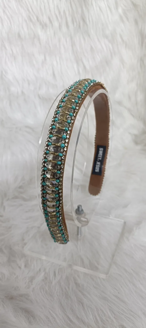 Turquoise_Beaded_Satin_Crystal_Embellished_Hairband_For_Women