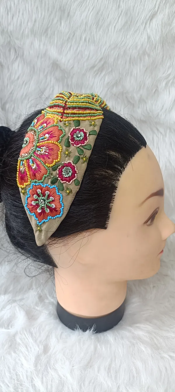 Beige_Cotton_Beaded_Floral_Knot_Headband_For_Women