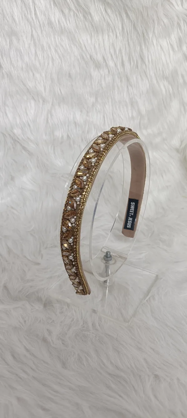 Gold_Satin_Beaded_Pearl_Leaf_Hairband_For_Women