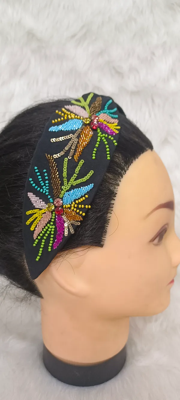 Black_Cotton_Beaded_Floral_Knotted_Hairband_For_Women