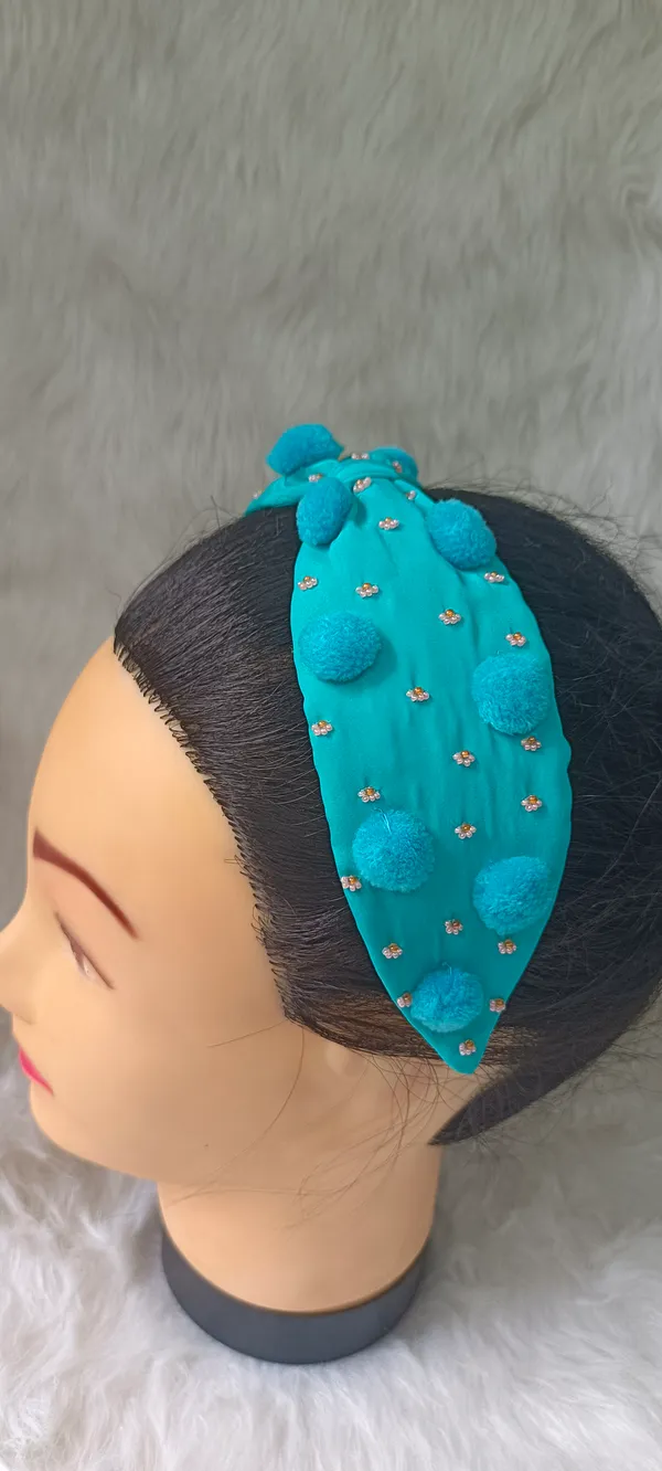 Turquoise_Cotton_Pom_Pom_Knot_Headband_For_Women