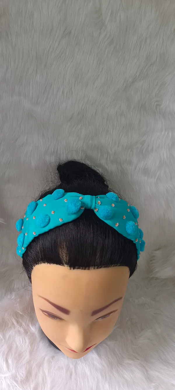 Turquoise_Cotton_Pom_Pom_Knot_Headband_For_Women