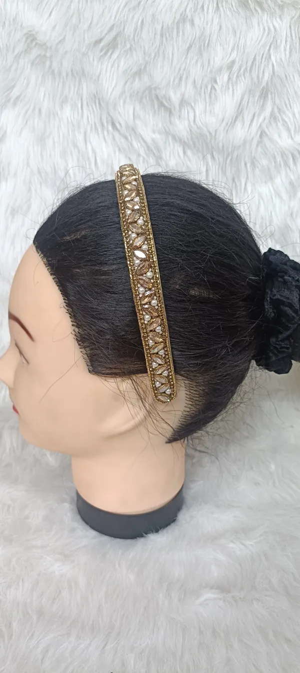 Gold_Satin_Beaded_Pearl_Leaf_Hairband_For_Women