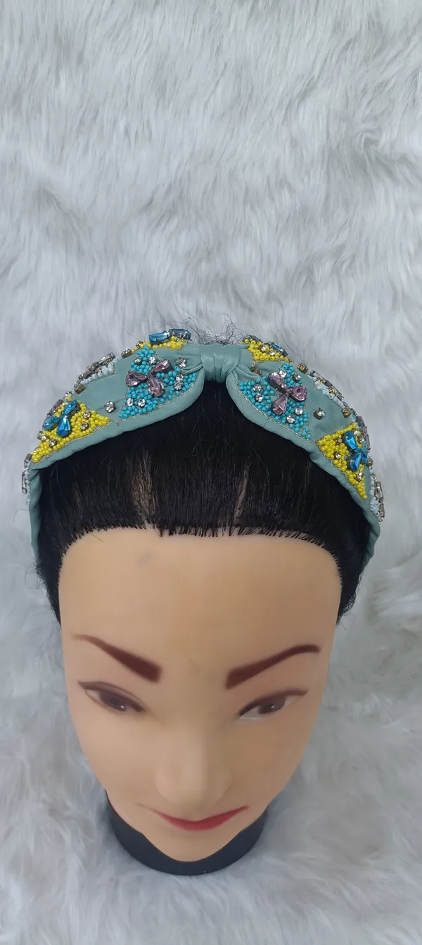 Sea_Green_Satin_Beaded_Knot_Headband_For_Women