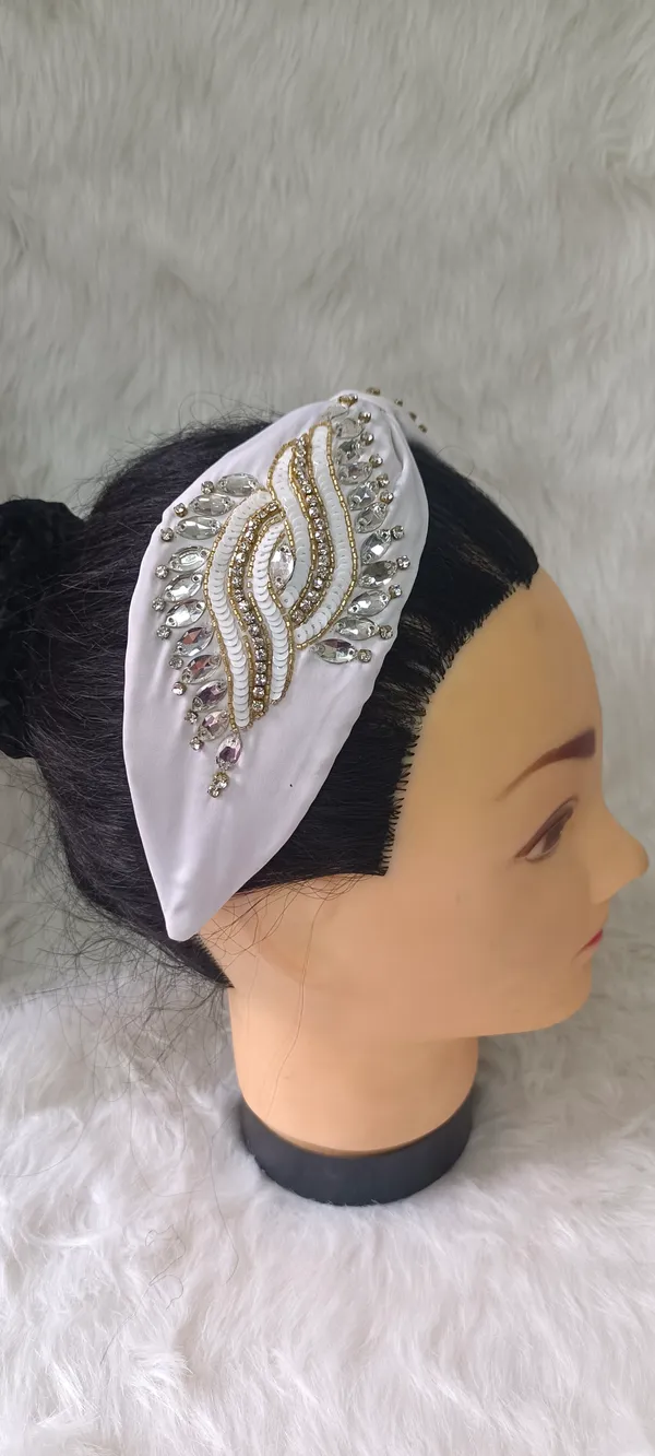 White_Polyester_Beaded_Sequin_Knot_Headband_For_Women