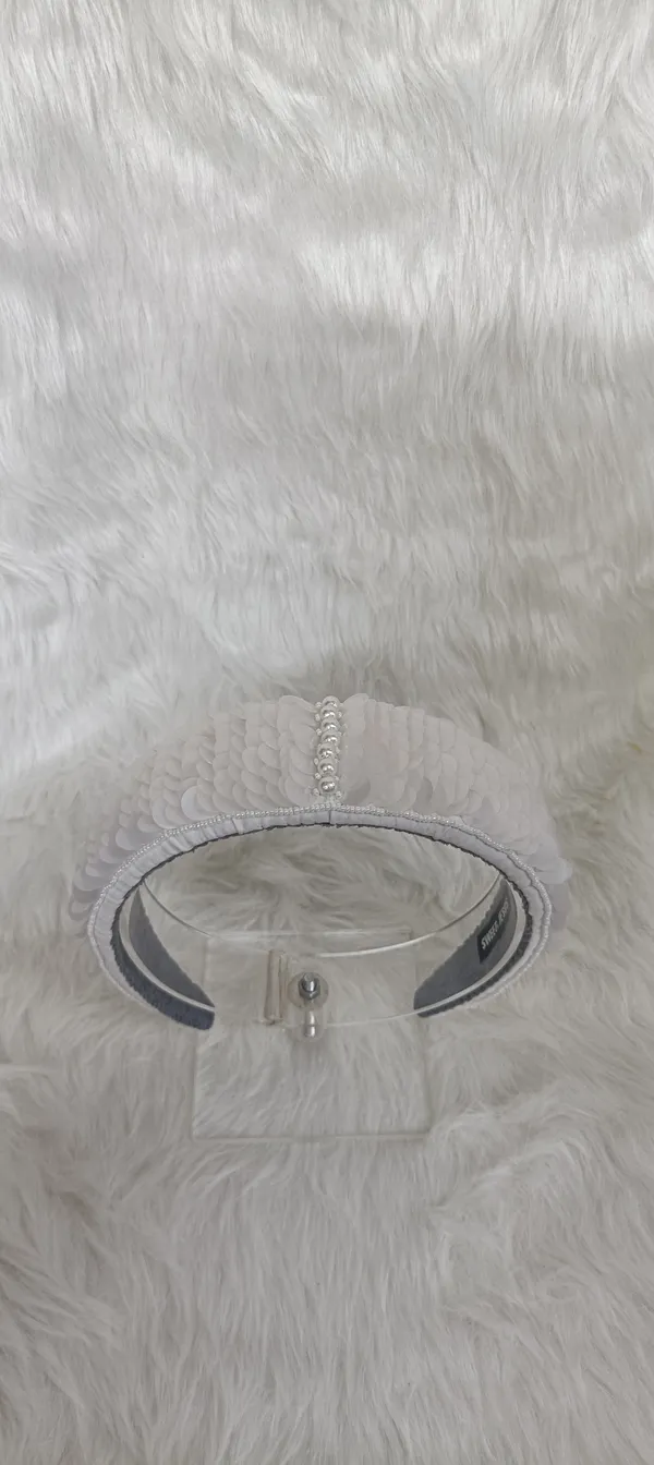 White_Polyester_Sequin_Padded_Hairband_For_Women