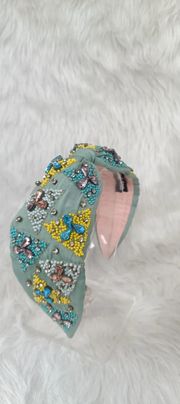 Sea_Green_Satin_Beaded_Knot_Headband_For_Women