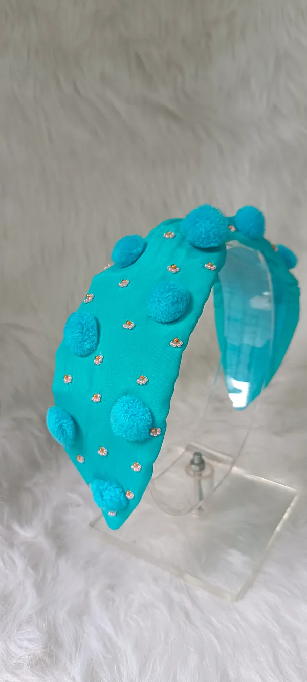 Turquoise_Cotton_Pom_Pom_Knot_Headband_For_Women