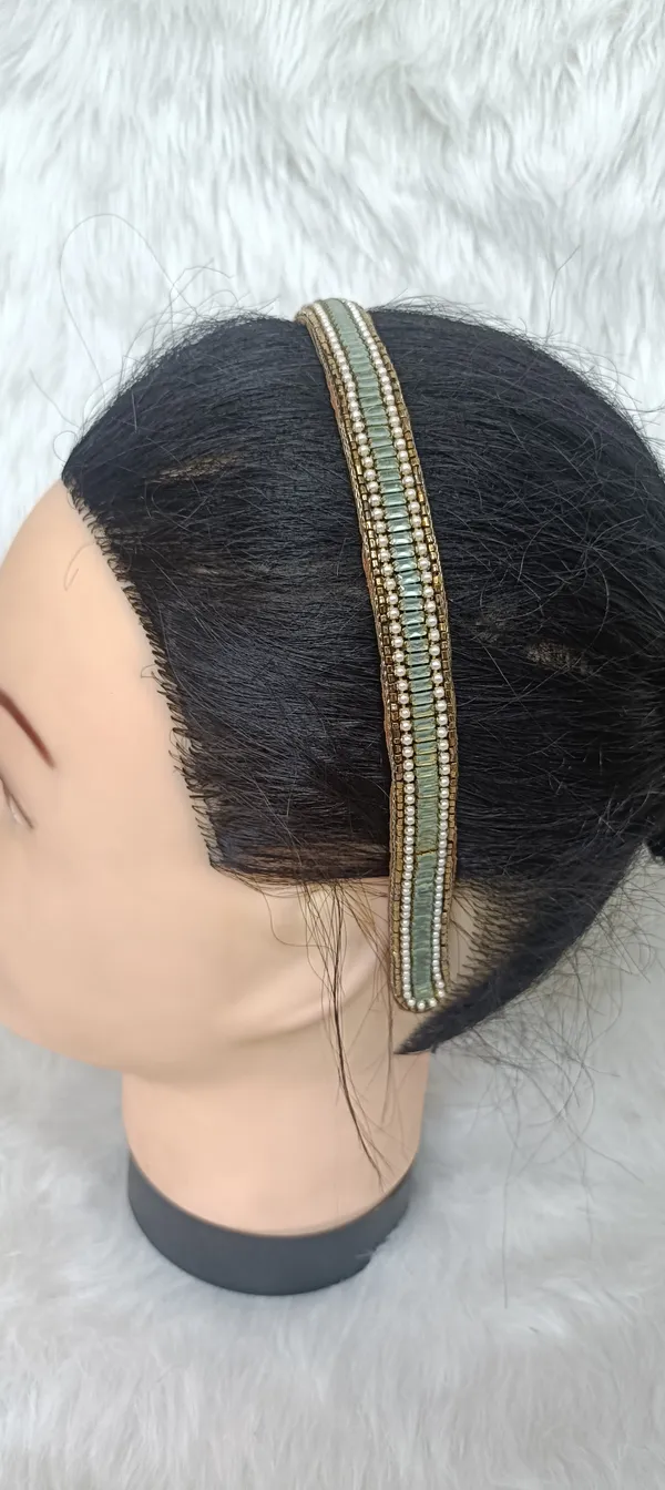 Green_Satin_Beaded_Pearl_Embellished_Hairband_For_Women