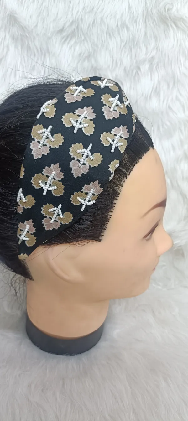 Black_Polyester_Floral_Print_Pearl_Knot_Headband_For_Women