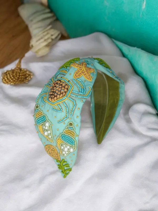 Turquoise_Satin_Beaded_Ocean_Motif_Headband_For_Women