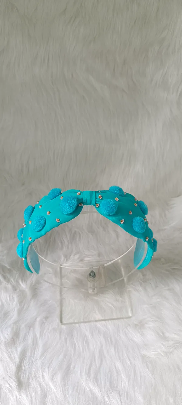 Turquoise_Cotton_Pom_Pom_Knot_Headband_For_Women