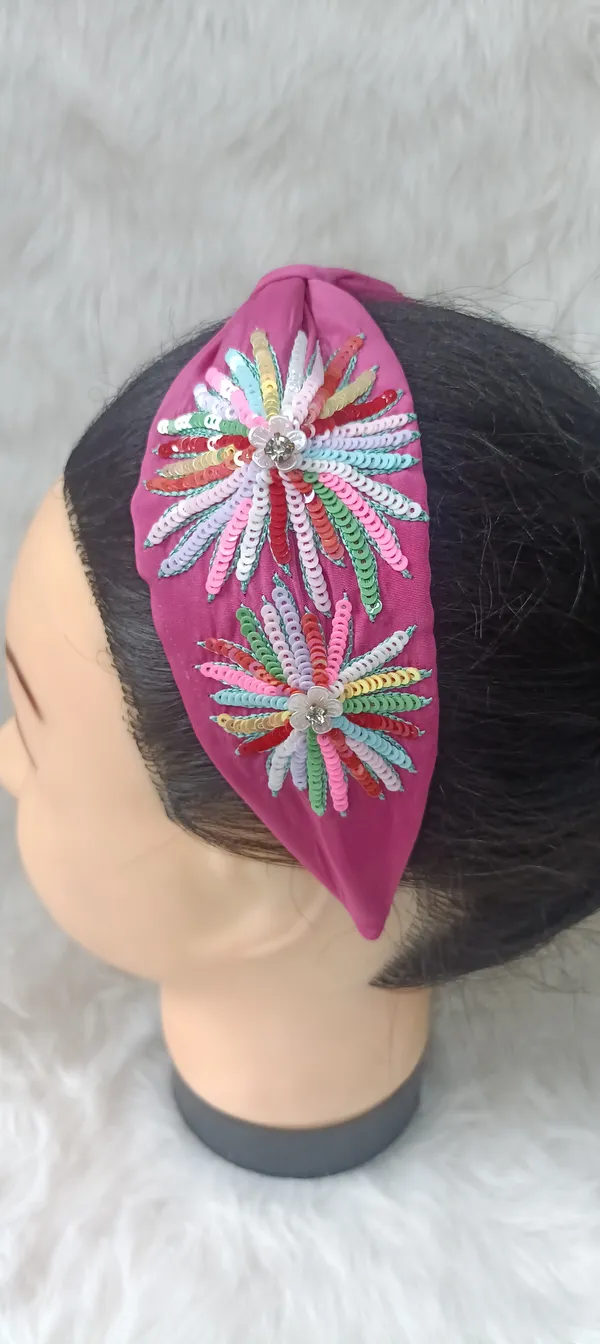 Pink_Cotton_Sequin_Floral_Knot_Headband_For_Women