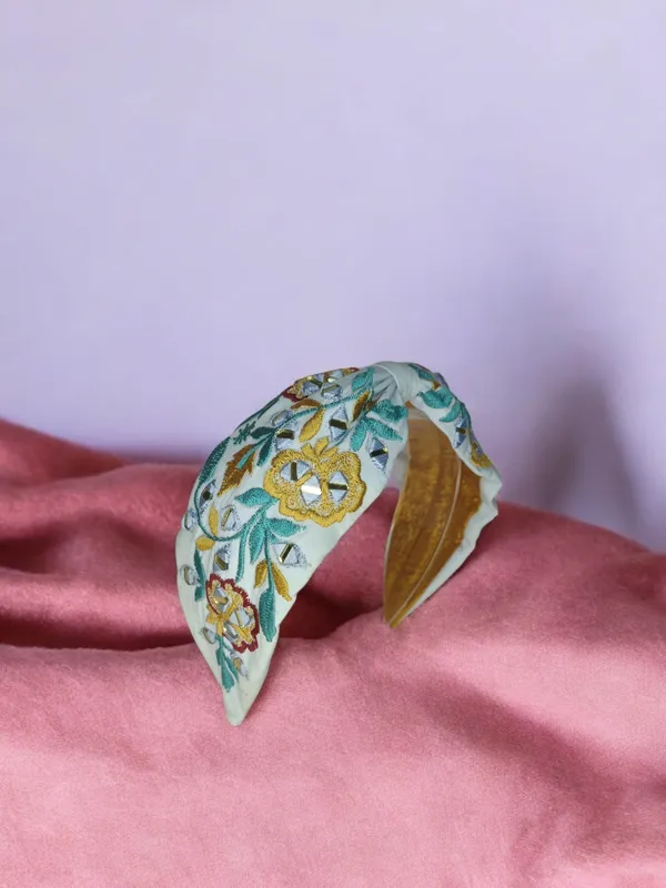 Mint_Green_Cotton_Embroidered_Mirror_Work_Knot_Hairband_For_Women