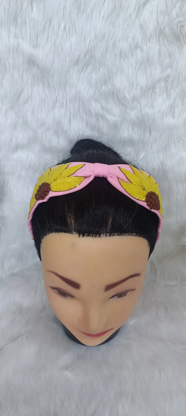 Pink_Cotton_Sunflower_Embroidered_Knot_Headband_For_Women