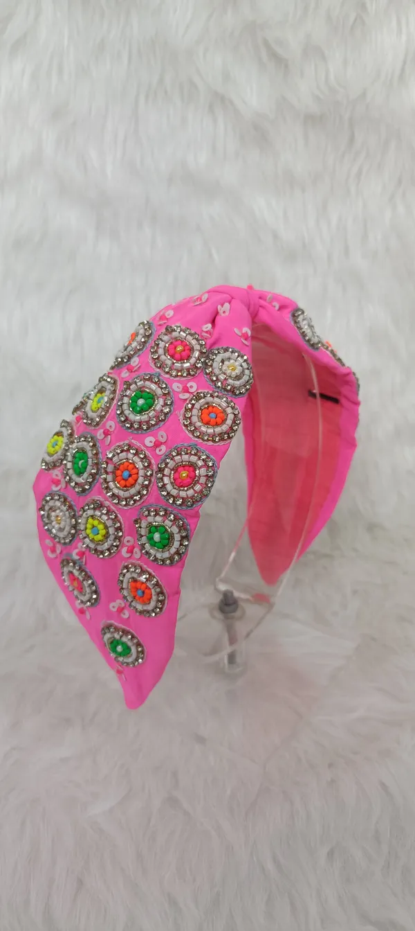 Pink_Cotton_Beaded_Floral_Knot_Headband_For_Women