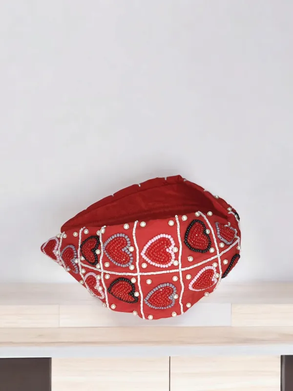 Red_Cotton_Beaded_Heart_Embellished_Wide_Headband_For_Women