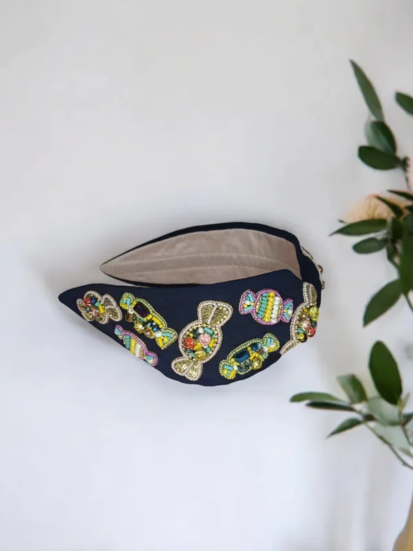 Navy_Blue_Cotton_Beaded_Candy_Wide_Knot_Headband_For_Women