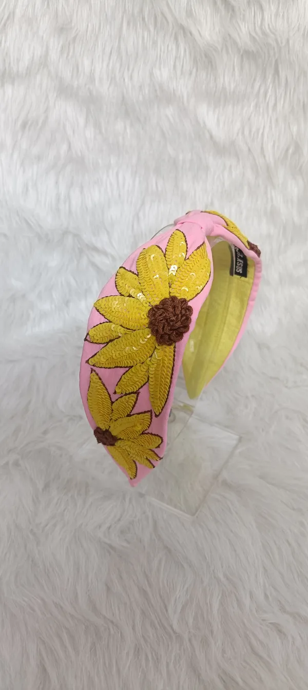 Pink_Cotton_Sunflower_Embroidered_Knot_Headband_For_Women