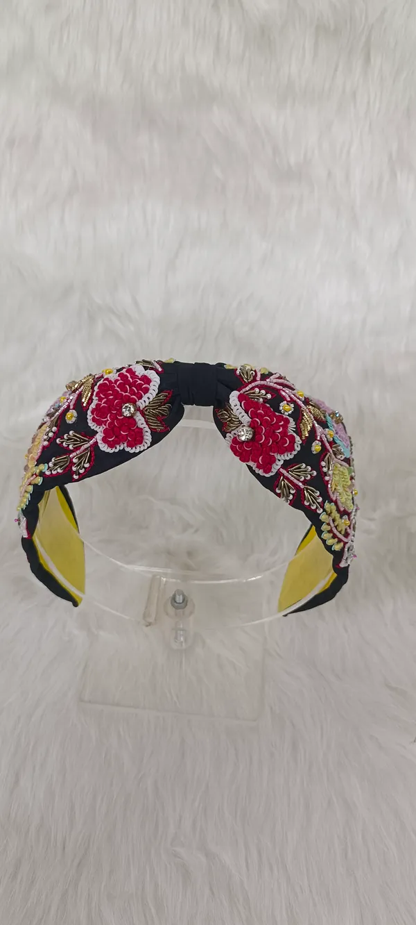 Black_Cotton_Floral_Beaded_Knot_Headband_For_Women